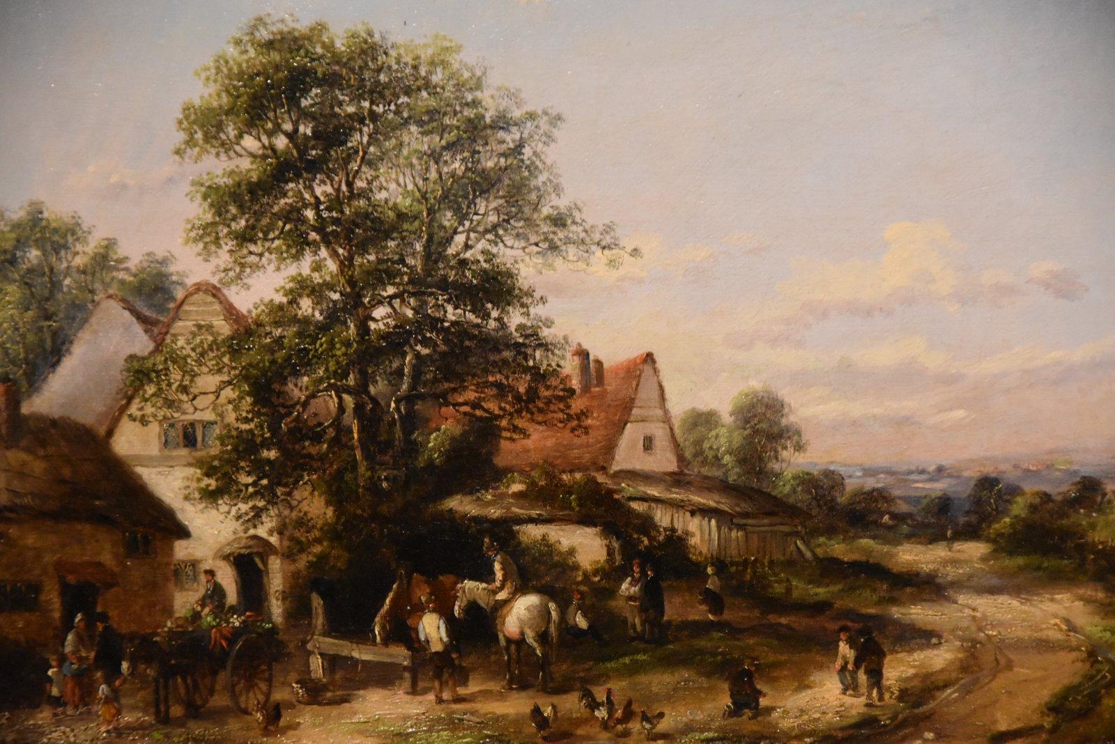Paire de peintures à l'huile de Georgina Lara « Une scène de village bondé » en vente 2