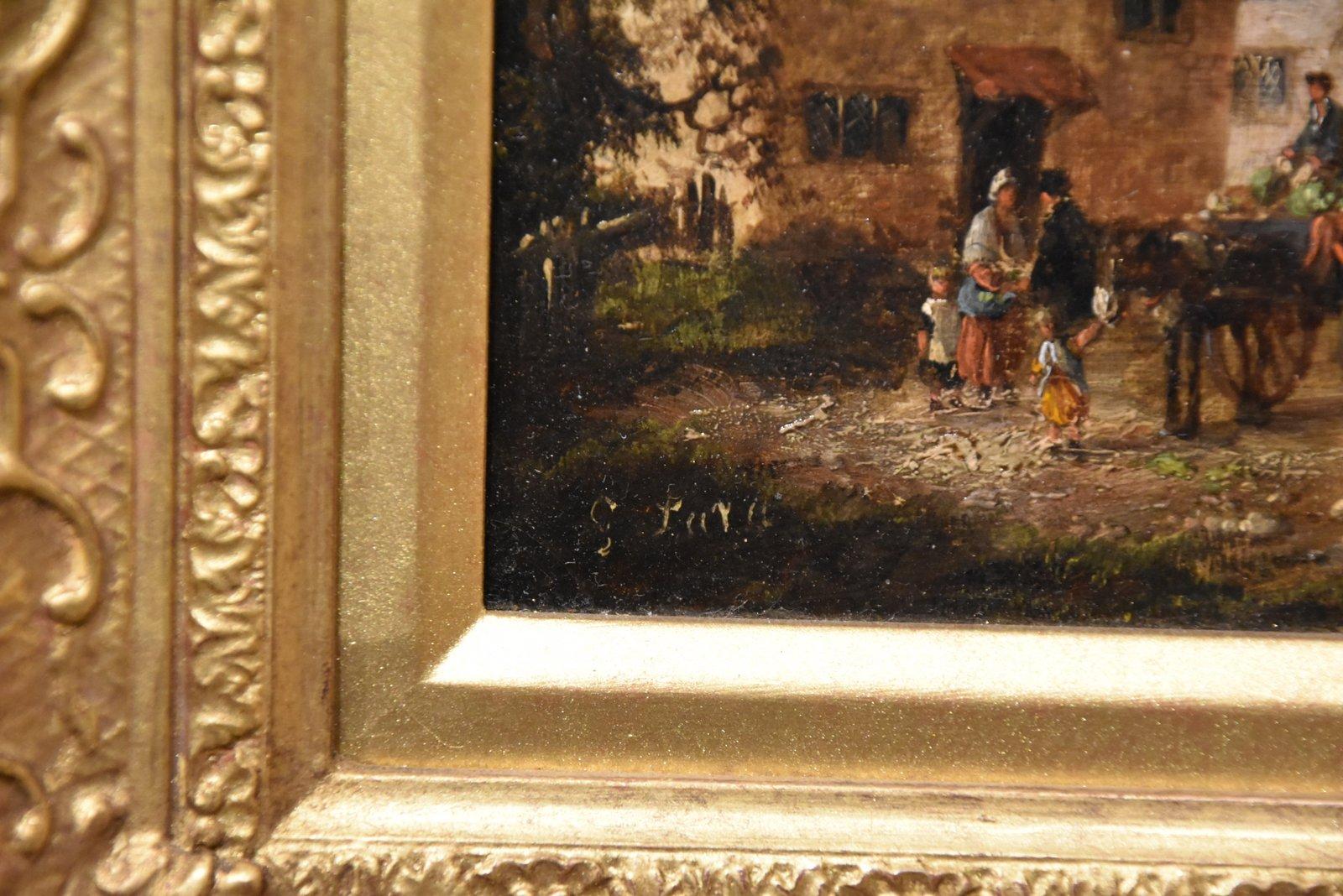 Paire de peintures à l'huile de Georgina Lara « Une scène de village bondé » en vente 3