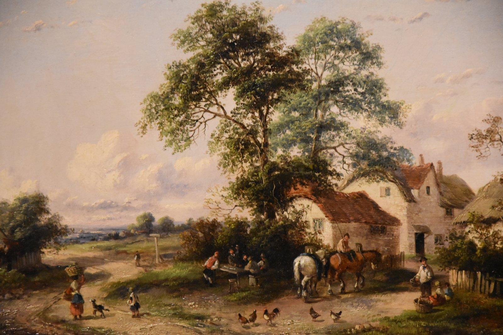 Paire de peintures à l'huile de Georgina Lara « Une scène de village bondé » en vente 5