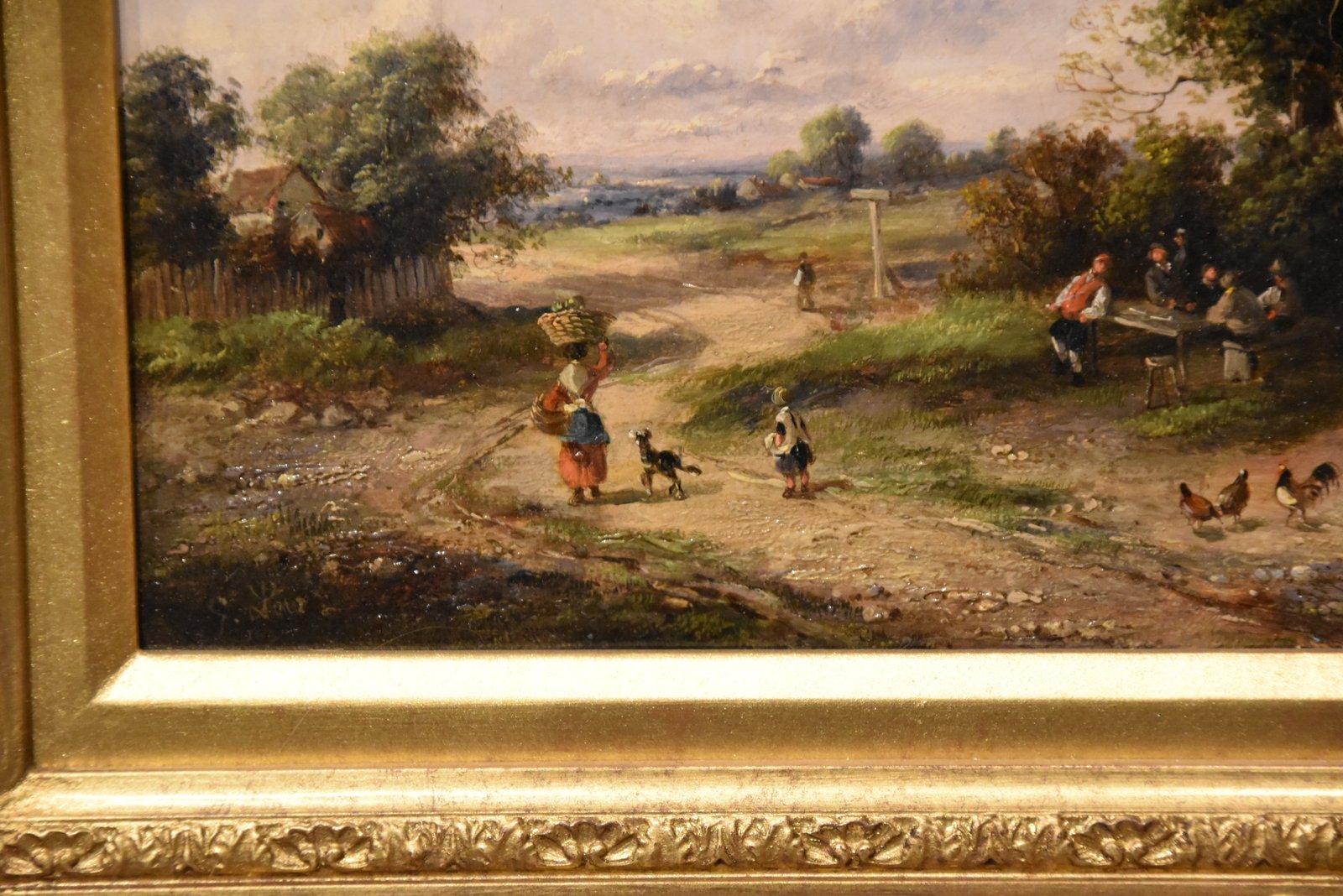 Paire de peintures à l'huile de Georgina Lara « Une scène de village bondé » en vente 6