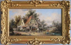 19th Century landscape oil painting of a village