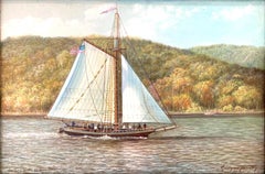 "Yate Gaff" Pintura al óleo realista americana sobre lienzo Detalles en miniatura Enmarcado