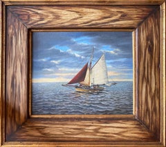 miniature sailboats "Gaff Yacht" Sailing Boat American Oil Painting on Board Miniature Details