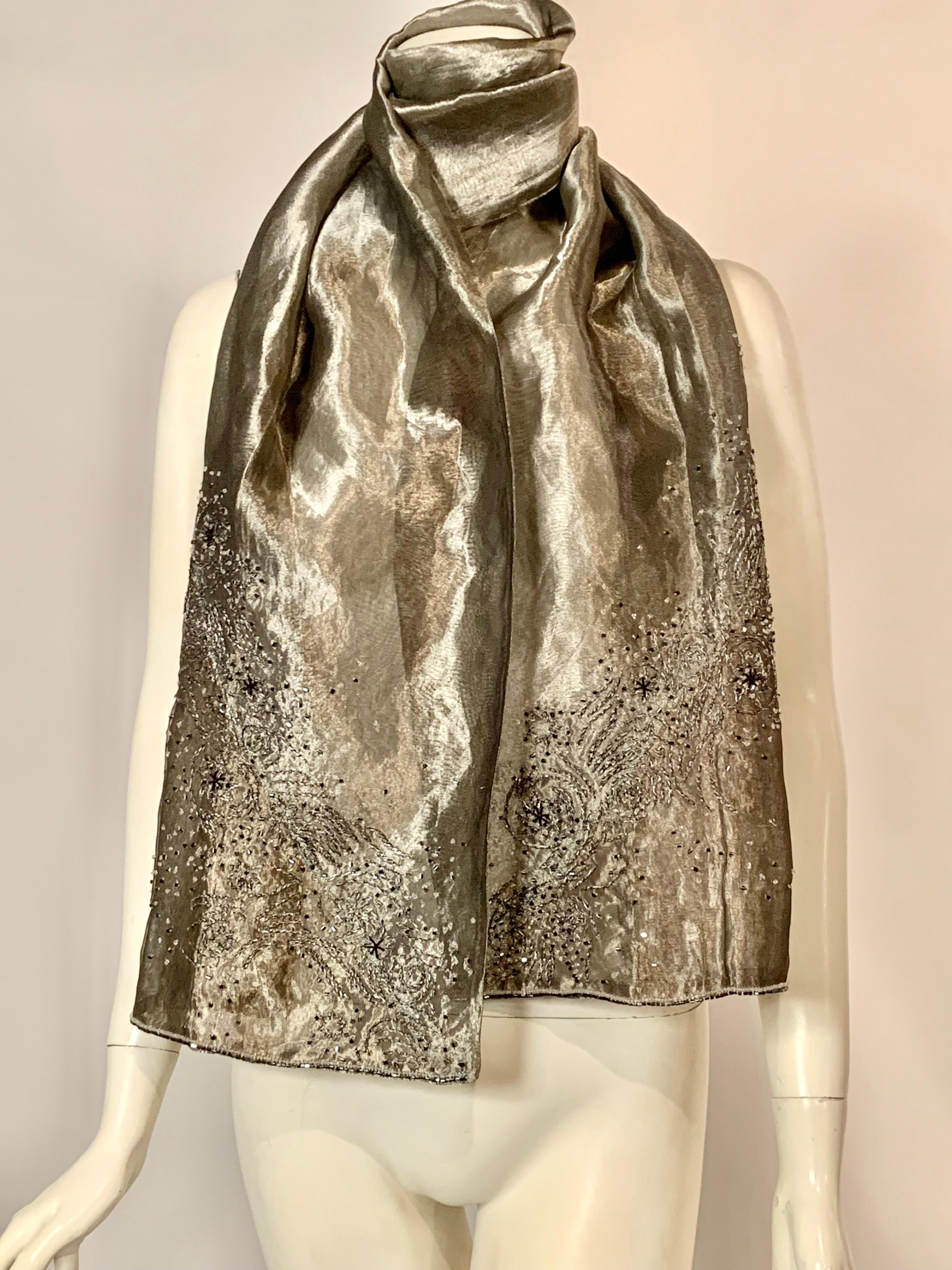 Georgina von Etzdorf Beaded and Embroidered Silver and Gold Lame Shawl In New Condition In New Hope, PA