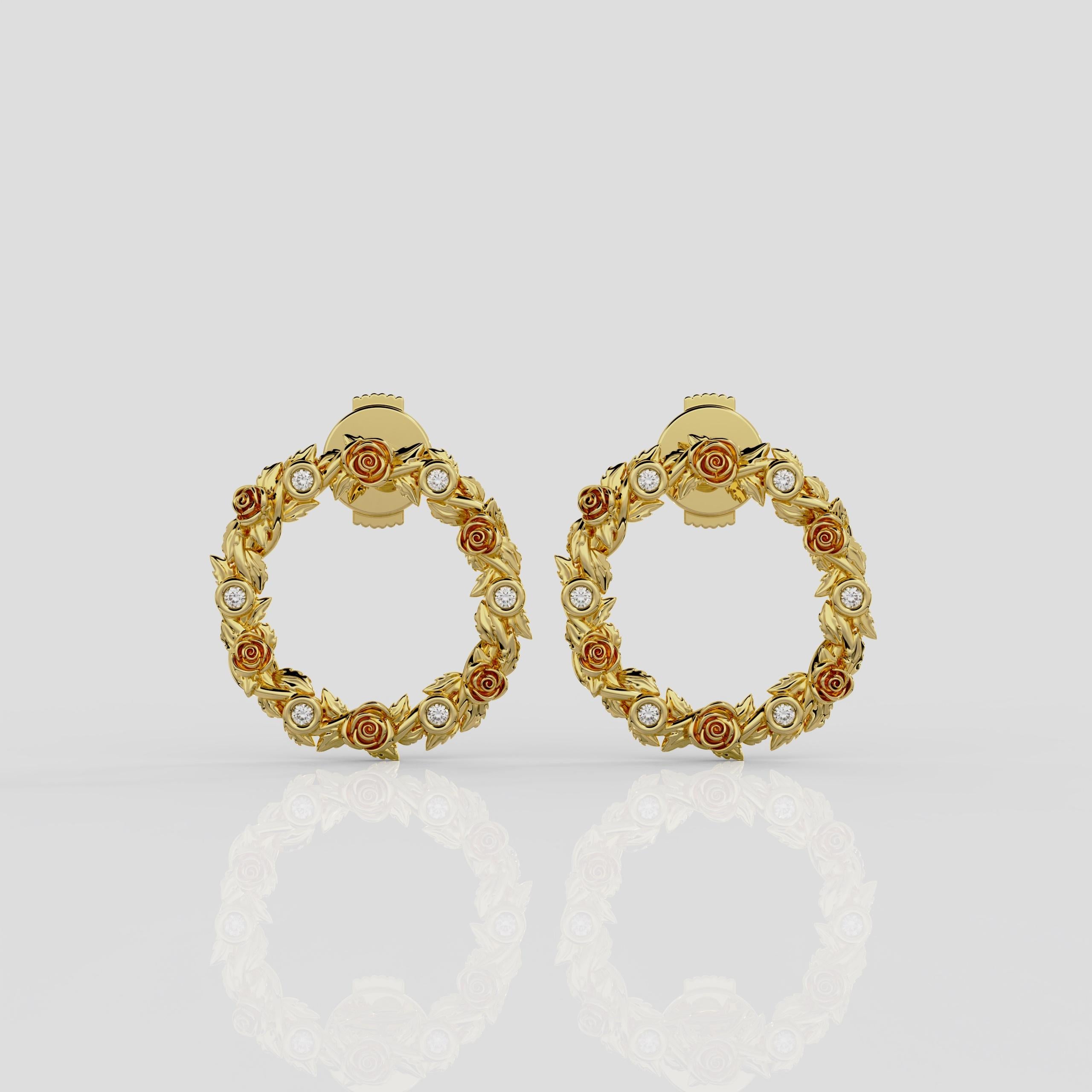 Contemporary Georgina Yvonne 'Bed of Roses' Natural Diamond Earrings in 18ct Yellow Gold For Sale