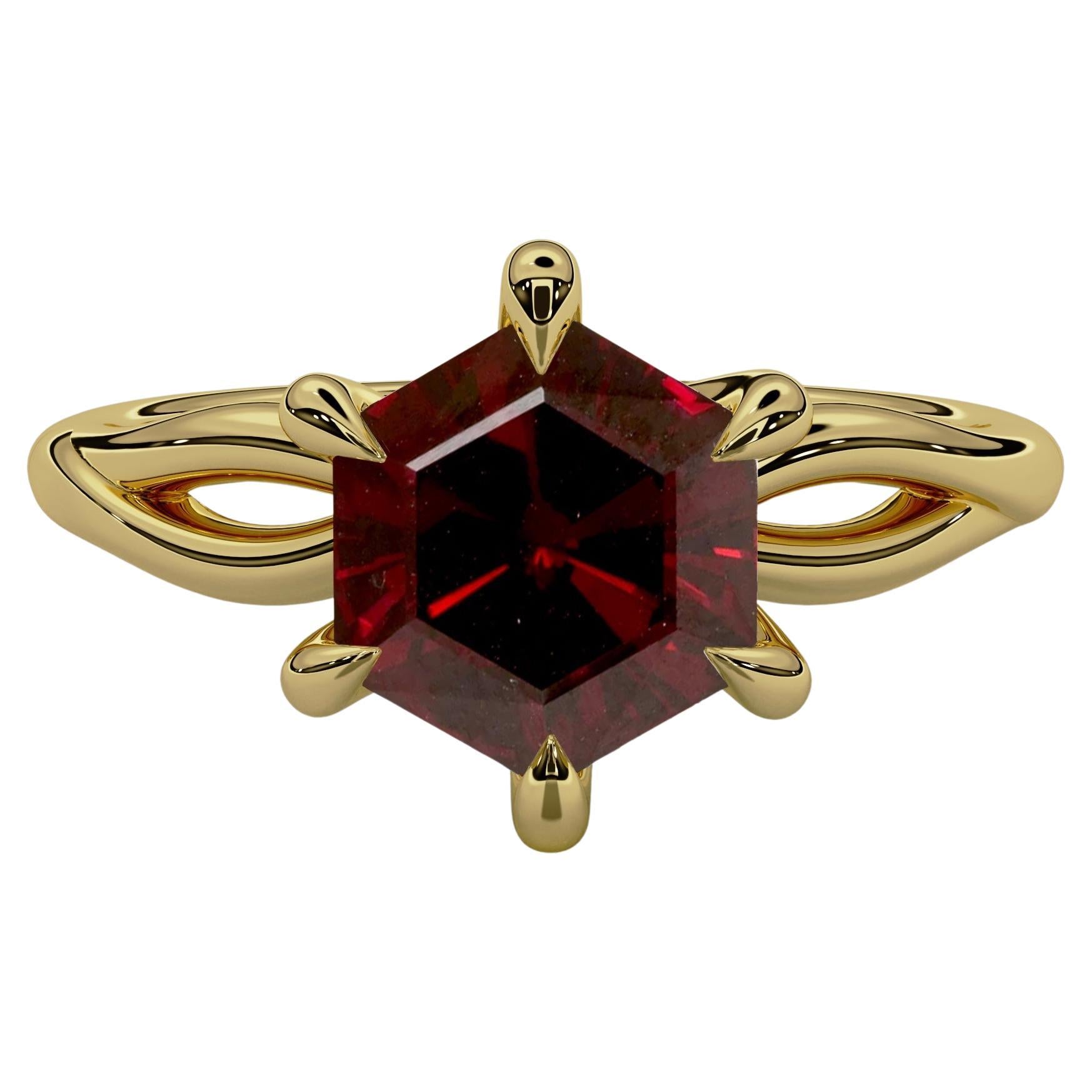 For Sale:  Georgina Yvonne 'Ivy' Hexagon Garnet Engagement Ring in 18ct Yellow Gold