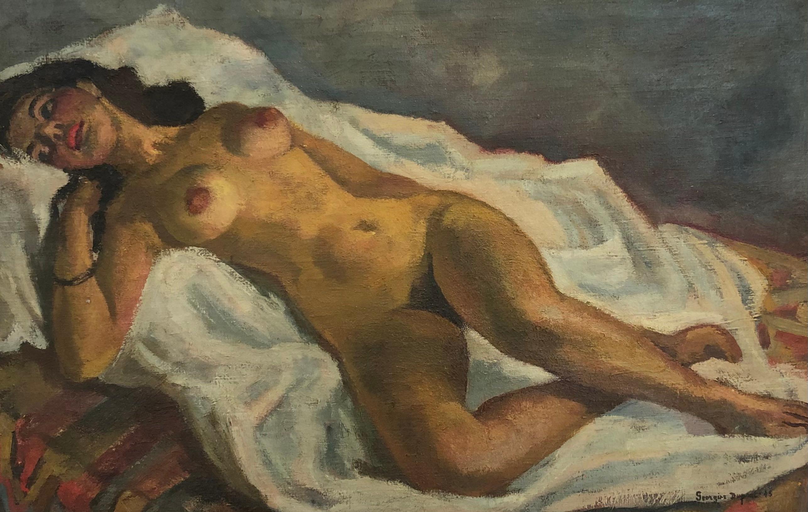 Georgine Dupont Nude Painting – Lying nackte Frau