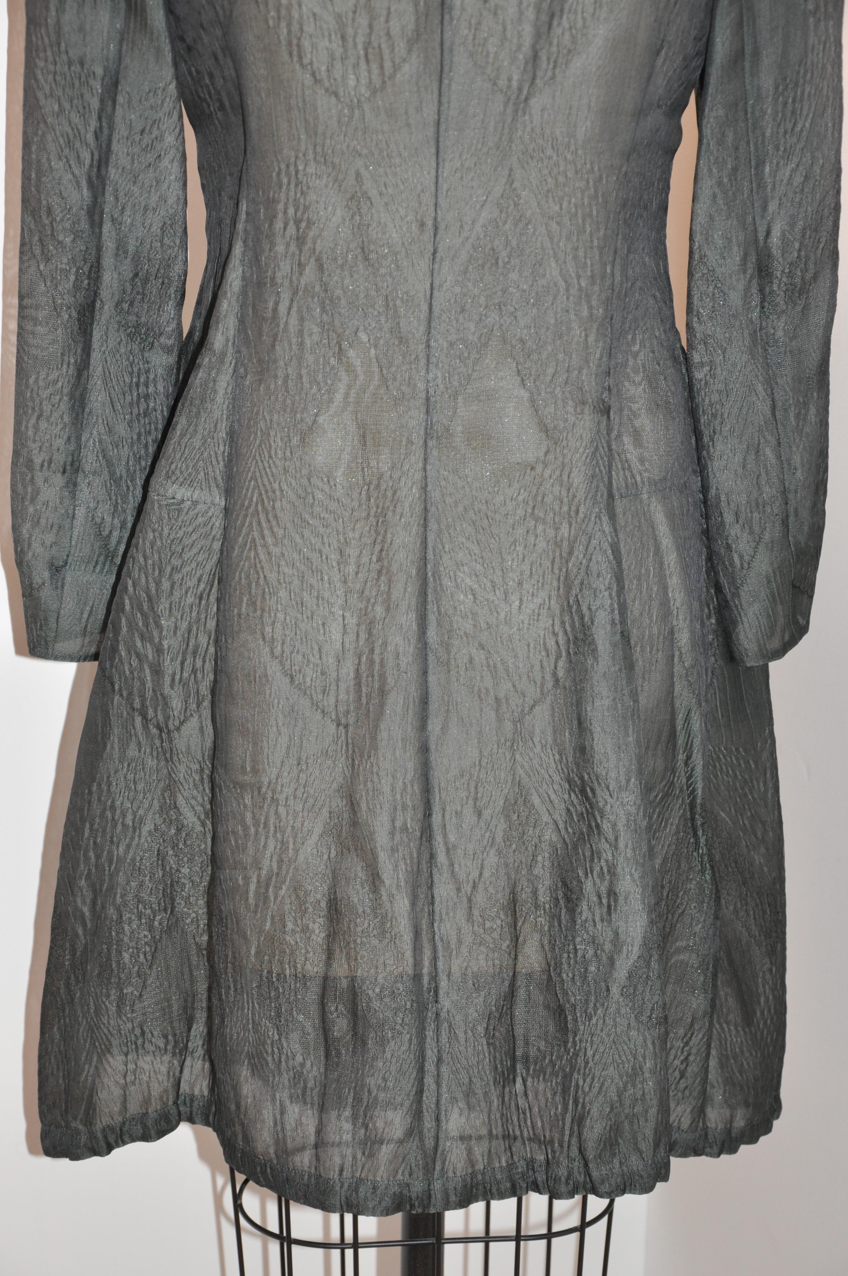Georgio Armani 'Black Label' Forest-Green Silk Taffeta 2-Way Zippered Dress/Coat For Sale 5