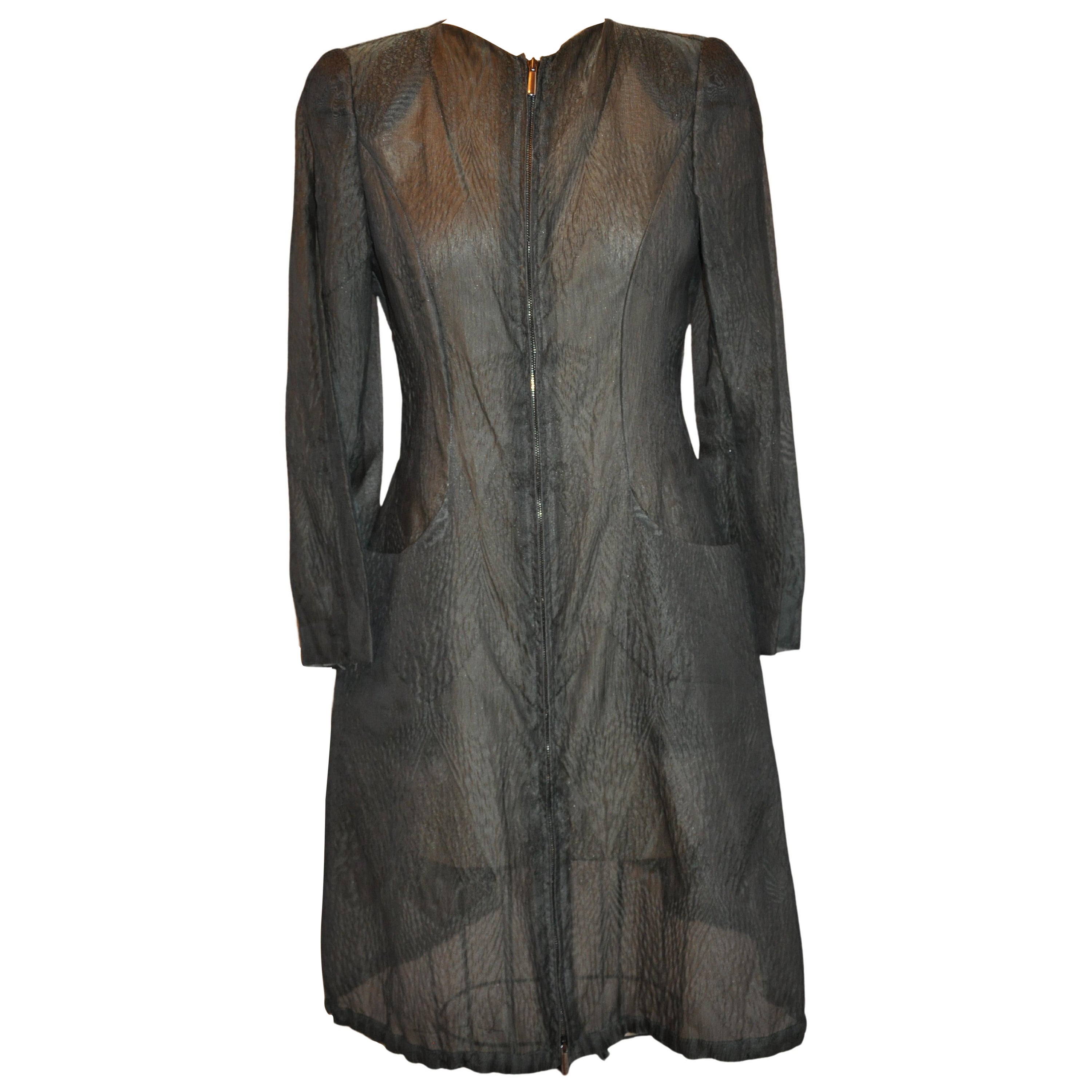 Georgio Armani 'Black Label' Waldgrünes Kleid/Mantel aus Seidentaft mit 2 Reißverschlüssen im Angebot