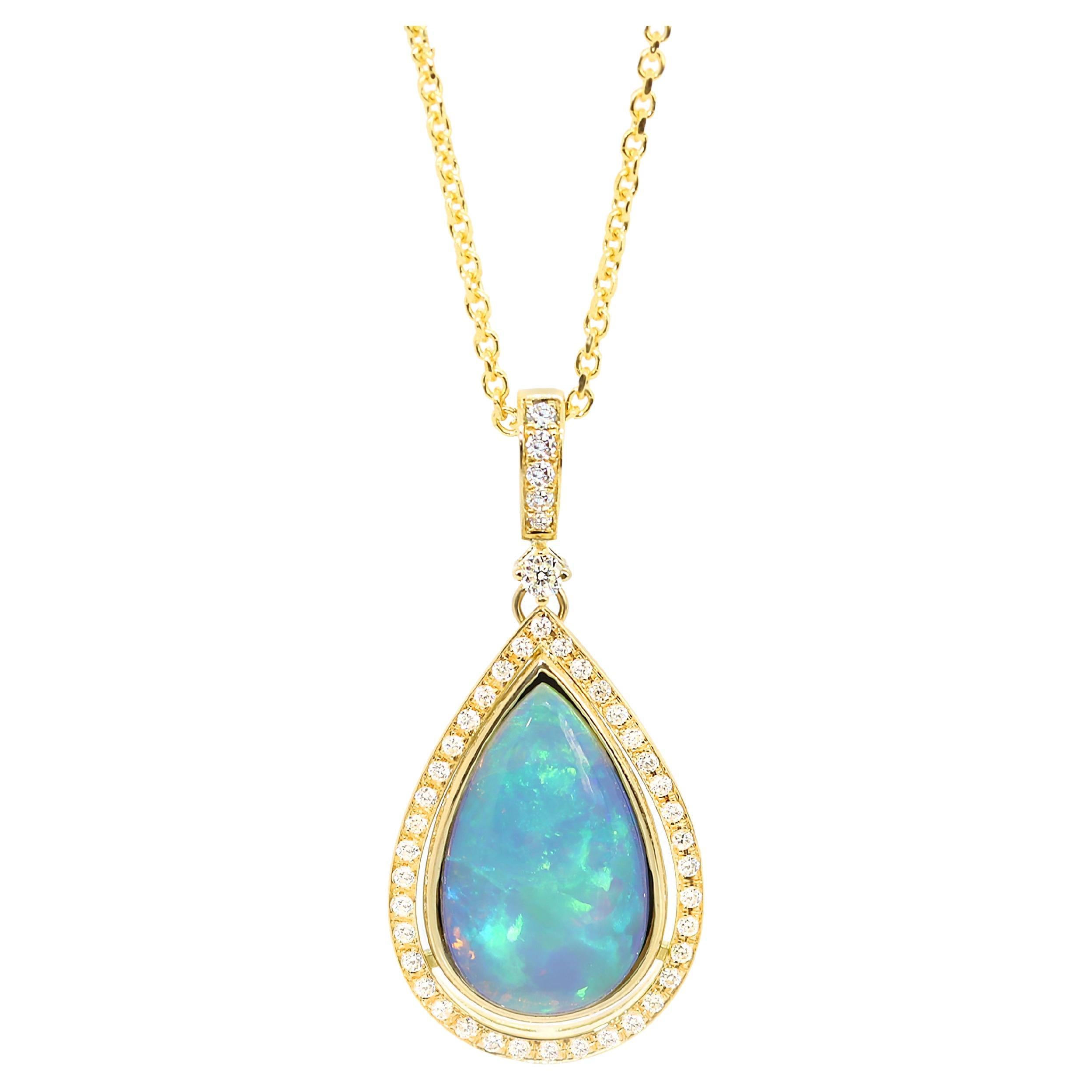 Georgios Collection 118 Karat Yellow Gold Pendant with Pear Opal and Diamonds