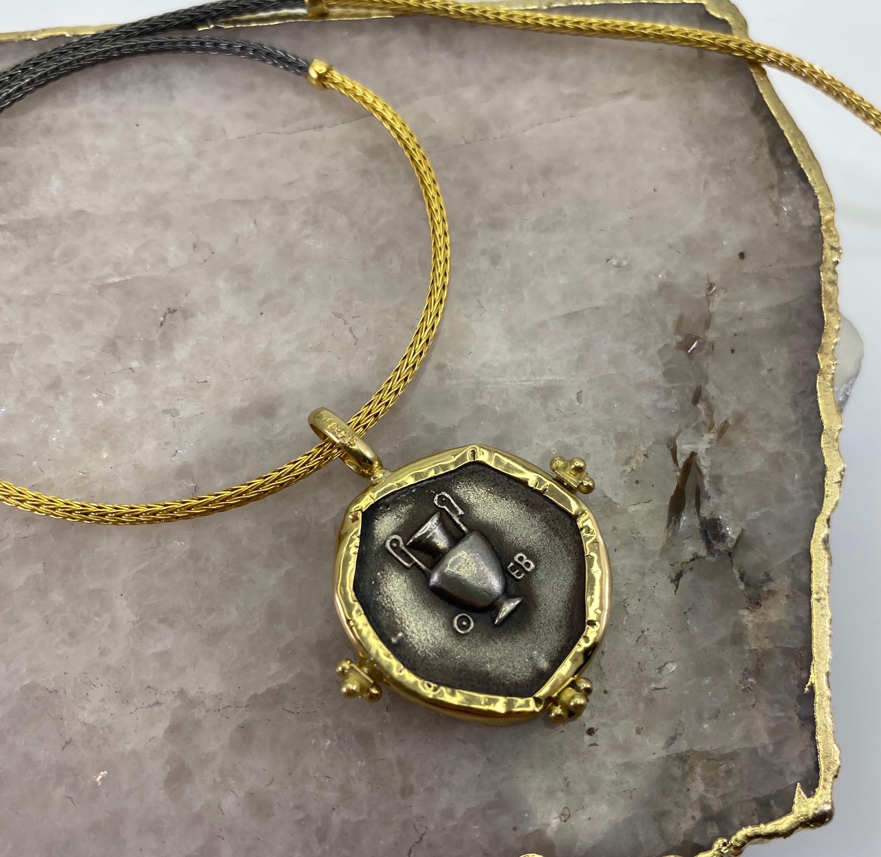 Georgios Collection 18 Karat Gold and Silver Pendant with Shield and Amphora  In New Condition In Astoria, NY