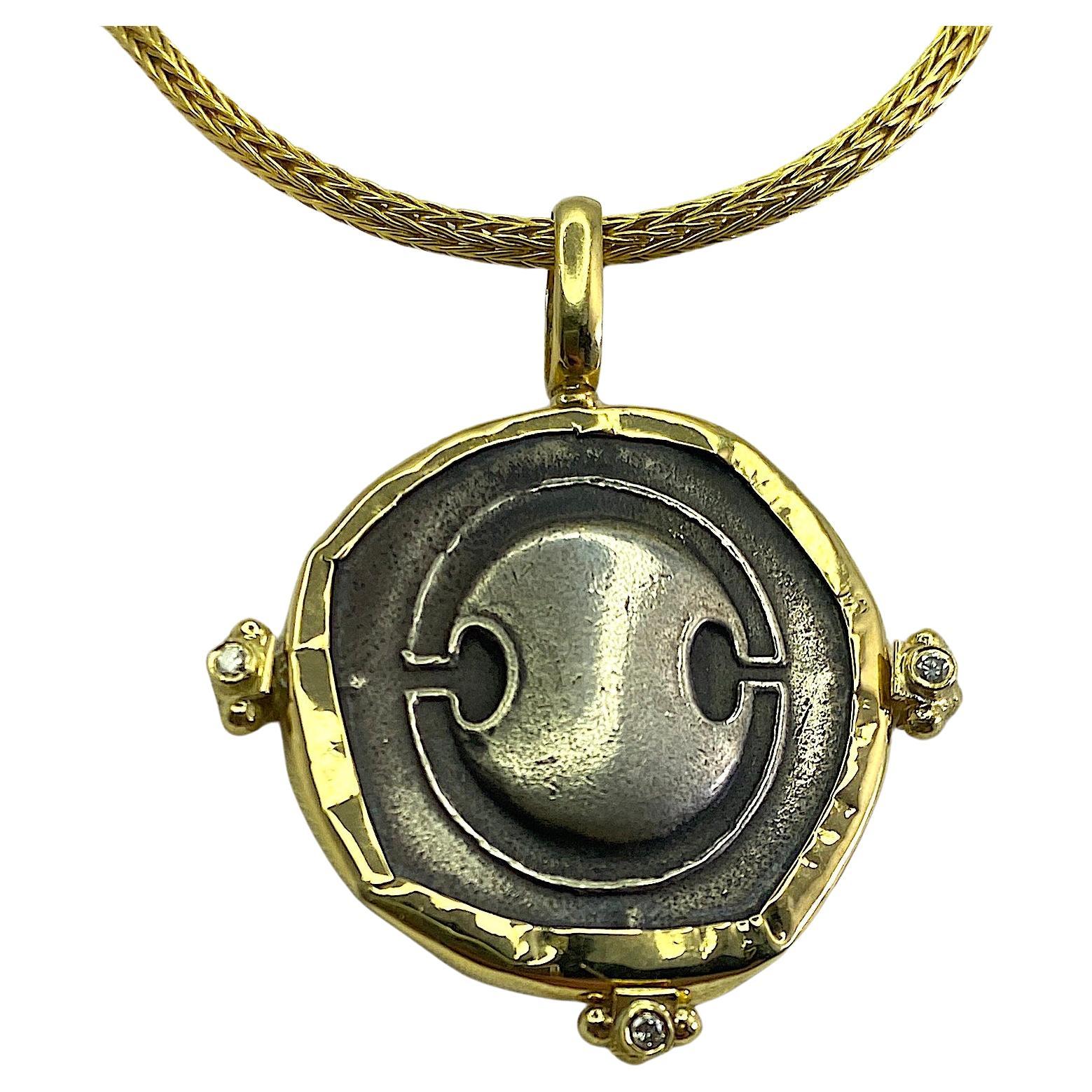Georgios Collection 18 Karat Gold and Silver Pendant with Shield and Amphora 