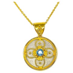 Georgios Collection 18 Karat Gold Aquamarine and Granulation Pendant with Chain
