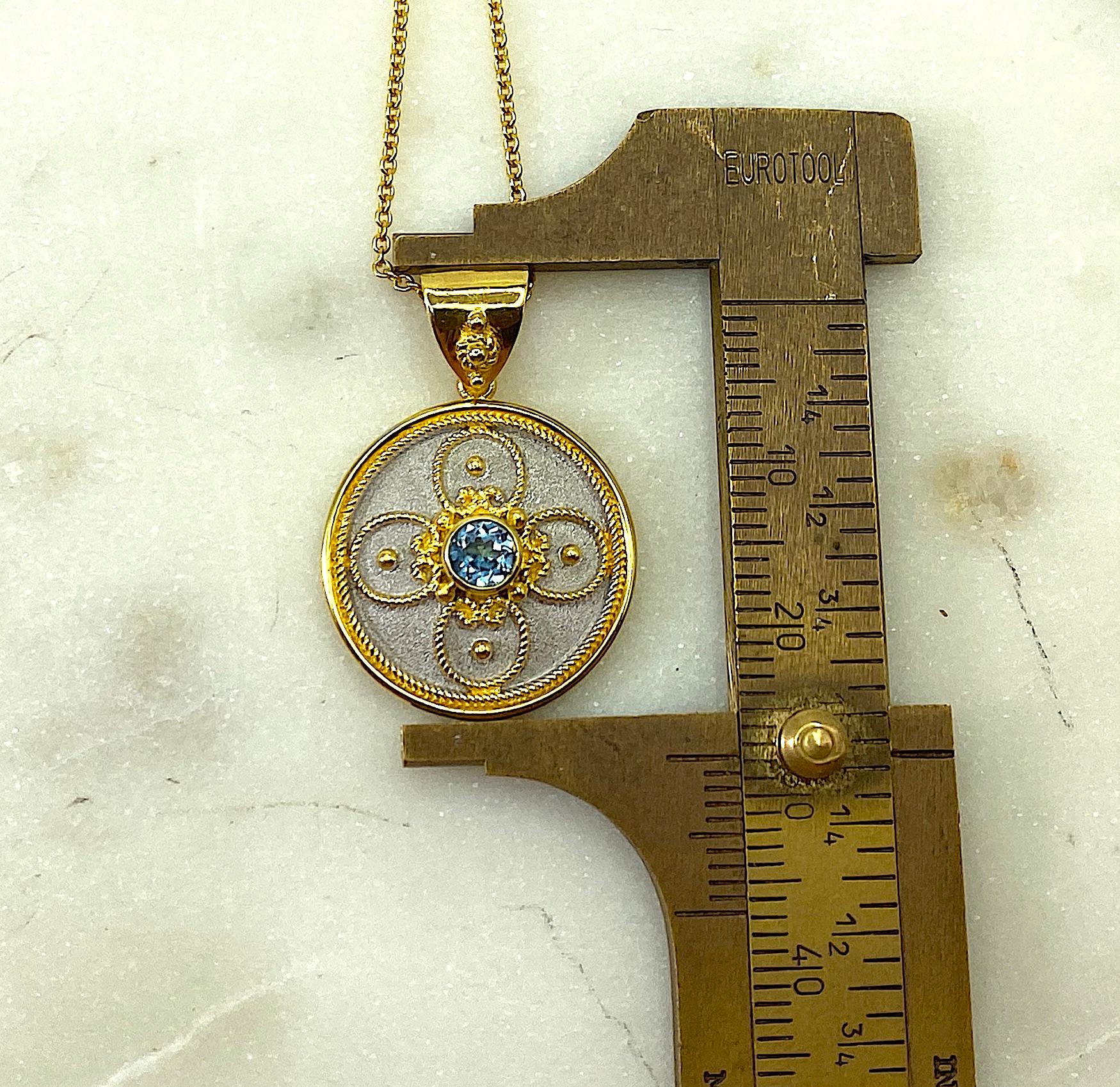 Pendentif en or 18 carats avec aigue-marine et granulation de la collection Georgios en vente 2
