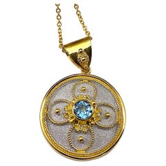 Georgios Collection 18 Karat Gold Aquamarine and Granulation Pendant with Chain