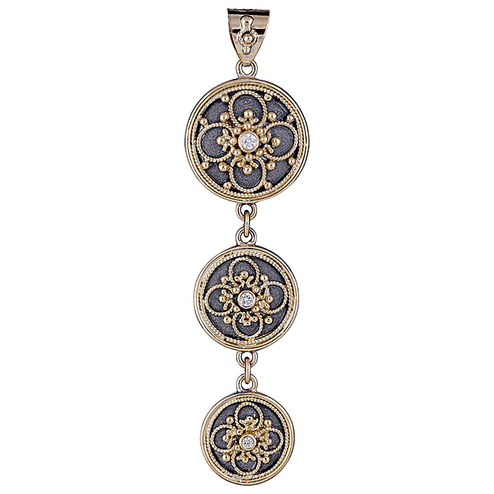 Georgios Collection 18 Karat Yellow Gold Rhodium Diamonds Byzantine Pendant  