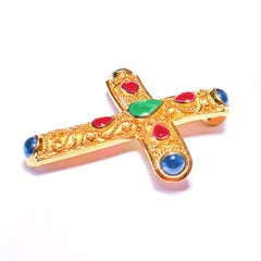 Georgios Collection 18 Karat Gold Emerald, Ruby, Blue Sapphire Byzantine Cross