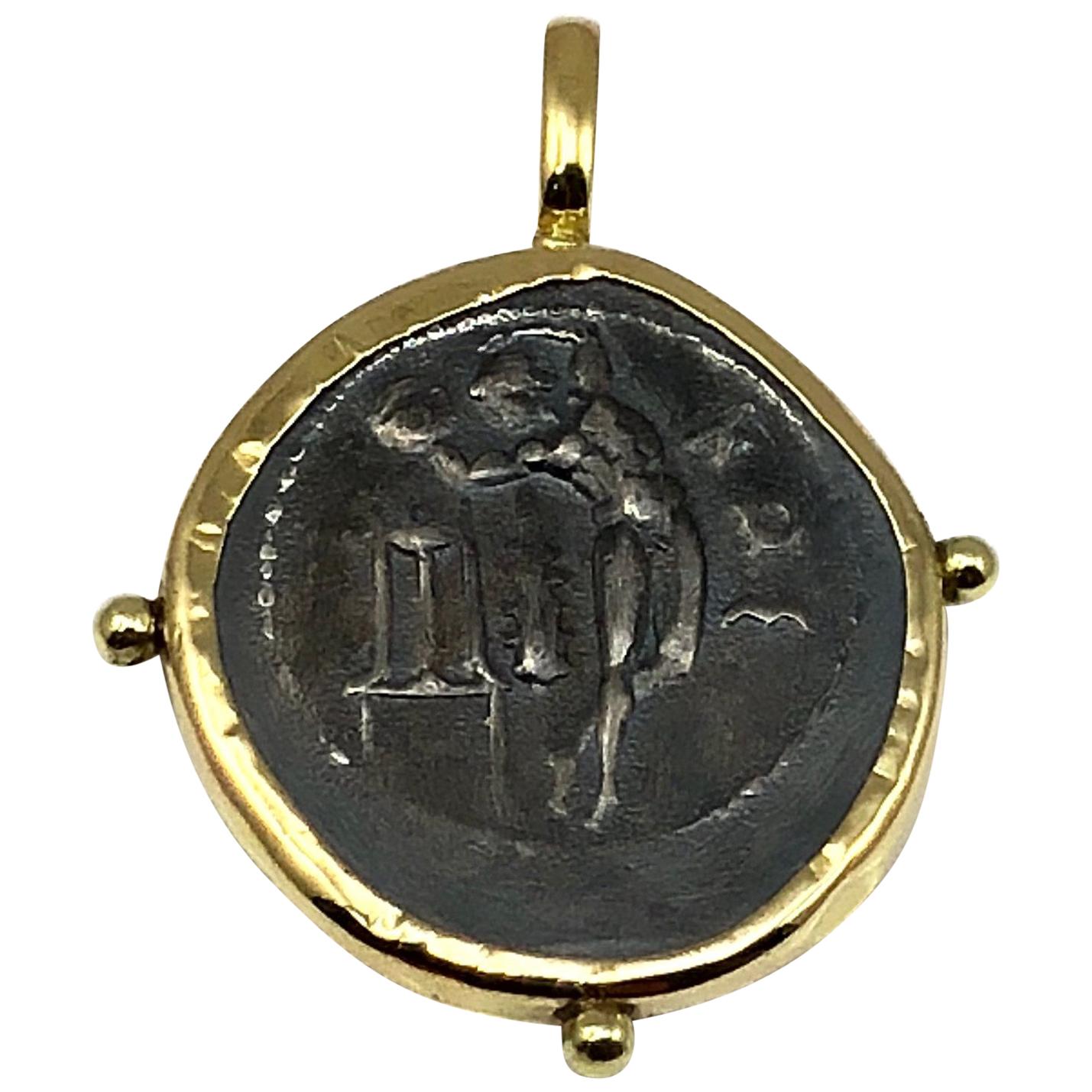 Georgios Collection 18 Karat Gold Pendant Necklace with Silver a Diskovolos Coin