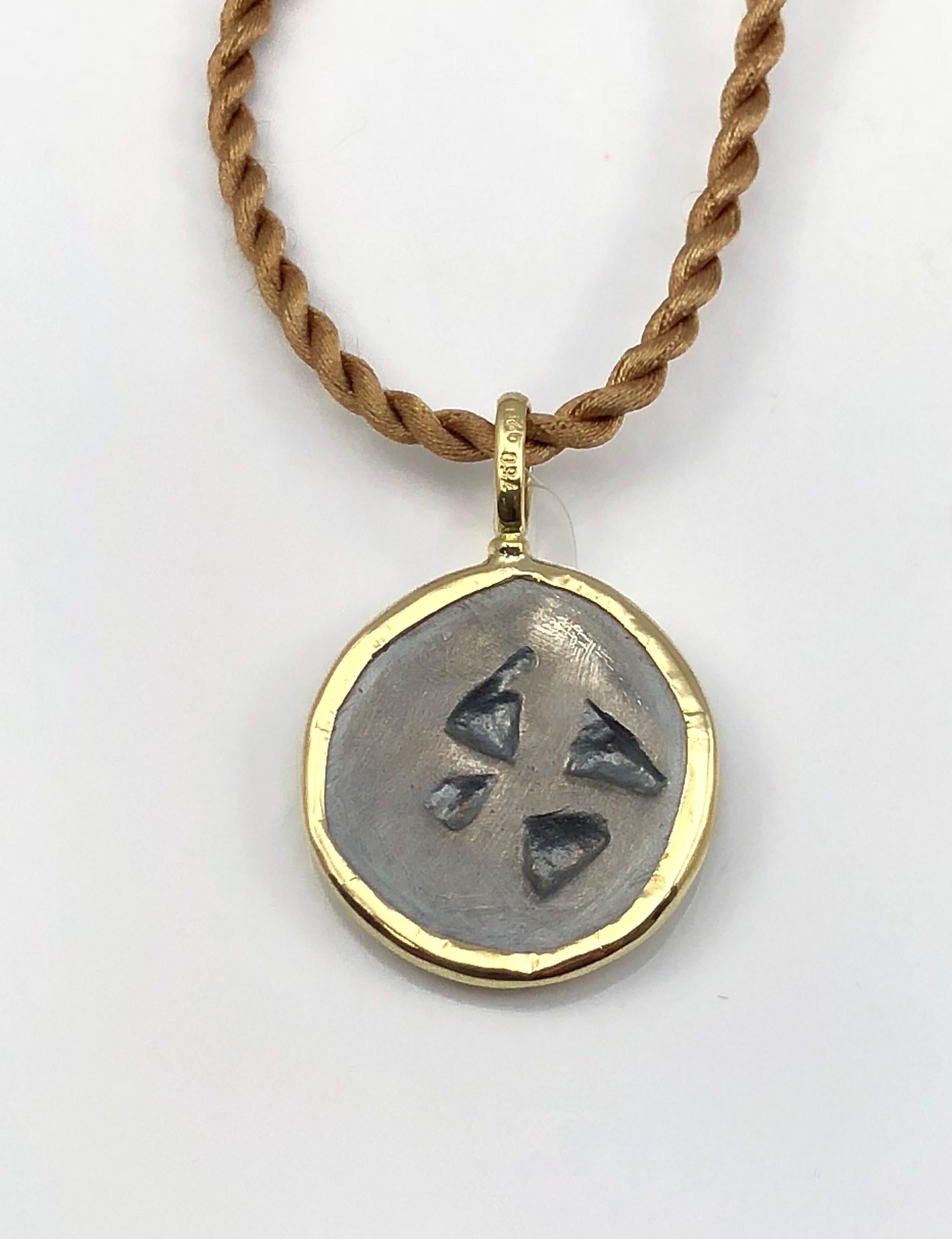 S.Georgios designer 18 Karat Yellow Gold handmade Pendant Necklace featuring a replica of an Ancient Greek Coin in Silver 925 with Amphora and Dolphin. The coin has a beautiful reverse side and can be worn both ways and comes with an elegant silk