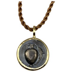 Georgios Collection 18 Karat Gold Pendant Necklace with Silver Coin with Amphora