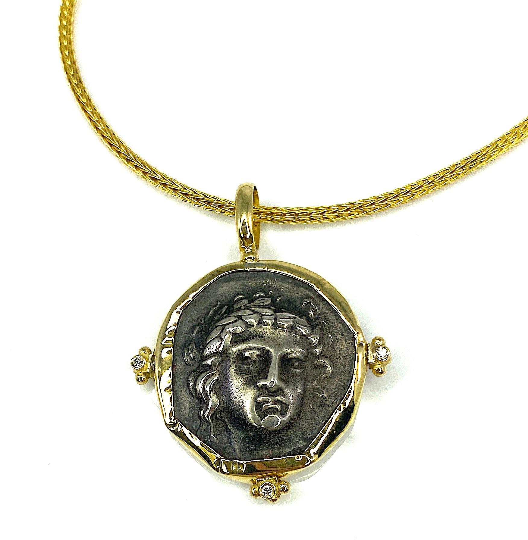 Georgios Collection 18 Karat Gold Pendant with Silver Apollon Image and Diamonds For Sale 6