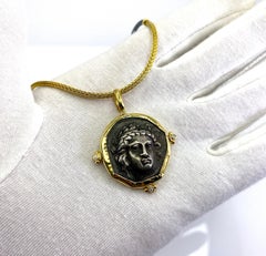 Georgios Collection 18 Karat Gold Pendant with Silver Apollon Image and Diamonds