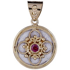 Georgios Collection 18 Karat Yellow Gold Rhodium Ruby Pendant with Granulation