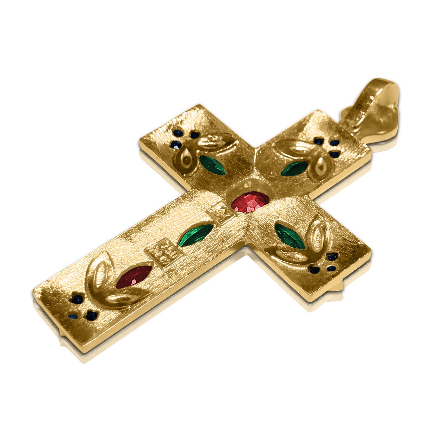 Georgios Kollektion 18 Karat Gold Rubin, Saphir und Smaragd Byzantinisches Kreuz im Angebot 1