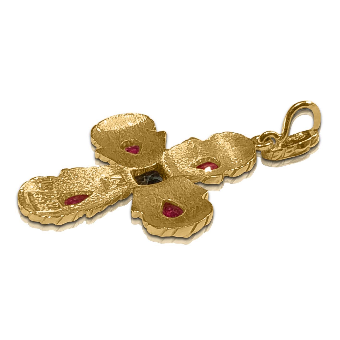 Georgios Collection 18 Karat Gold Sapphire and Ruby Cross with Granulation work In New Condition In Astoria, NY