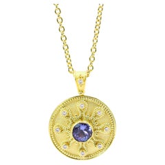 Pendentif collection Georgios en or 18 carats, tanzanite et granulation avec chaîne