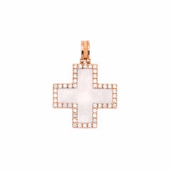Georgios Collection 18 Karat Rose Gold Diamond Granulated Cross with Chain