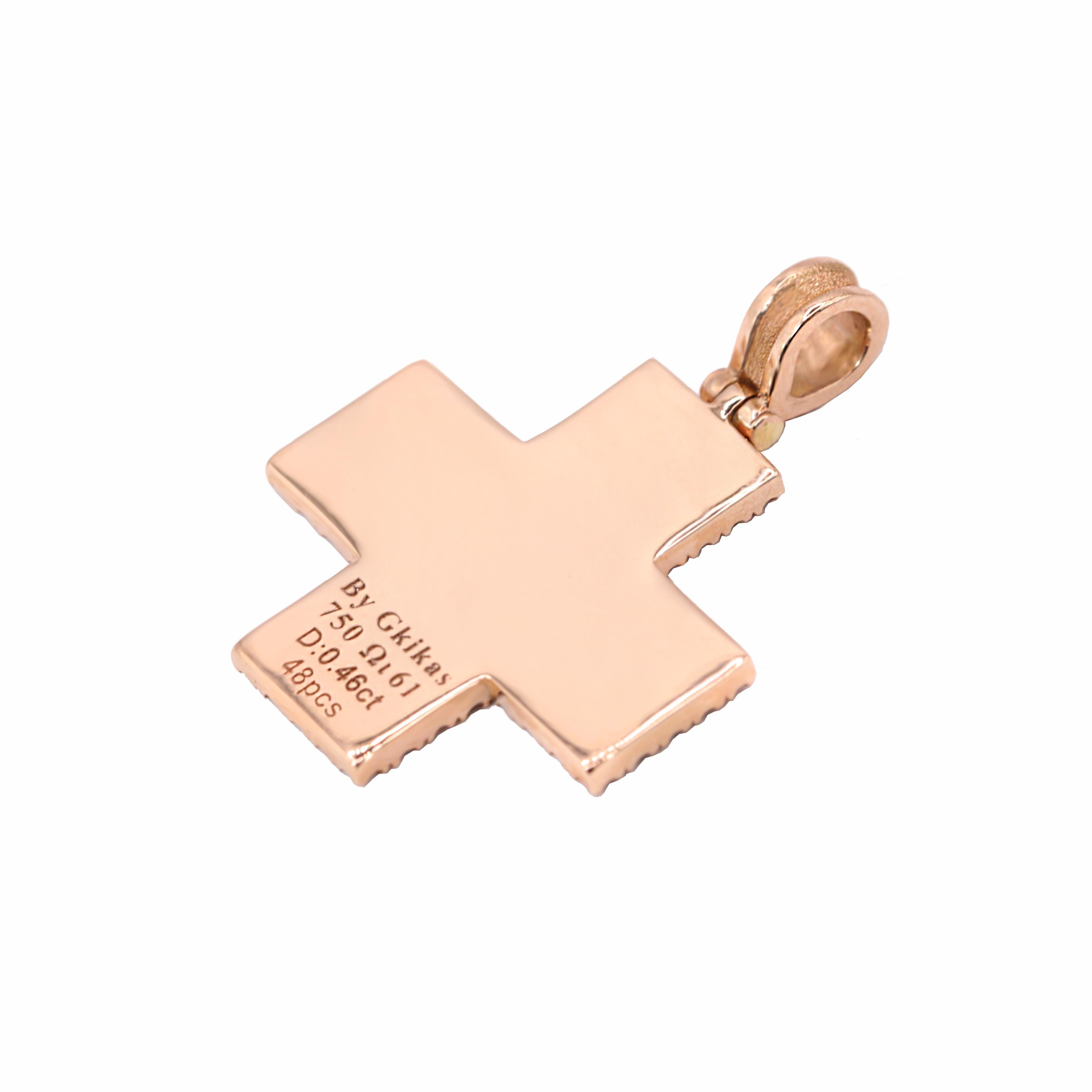 Croix granulée avec chaîne collection Georgios en or rose 18 carats et diamants Neuf - En vente à Astoria, NY