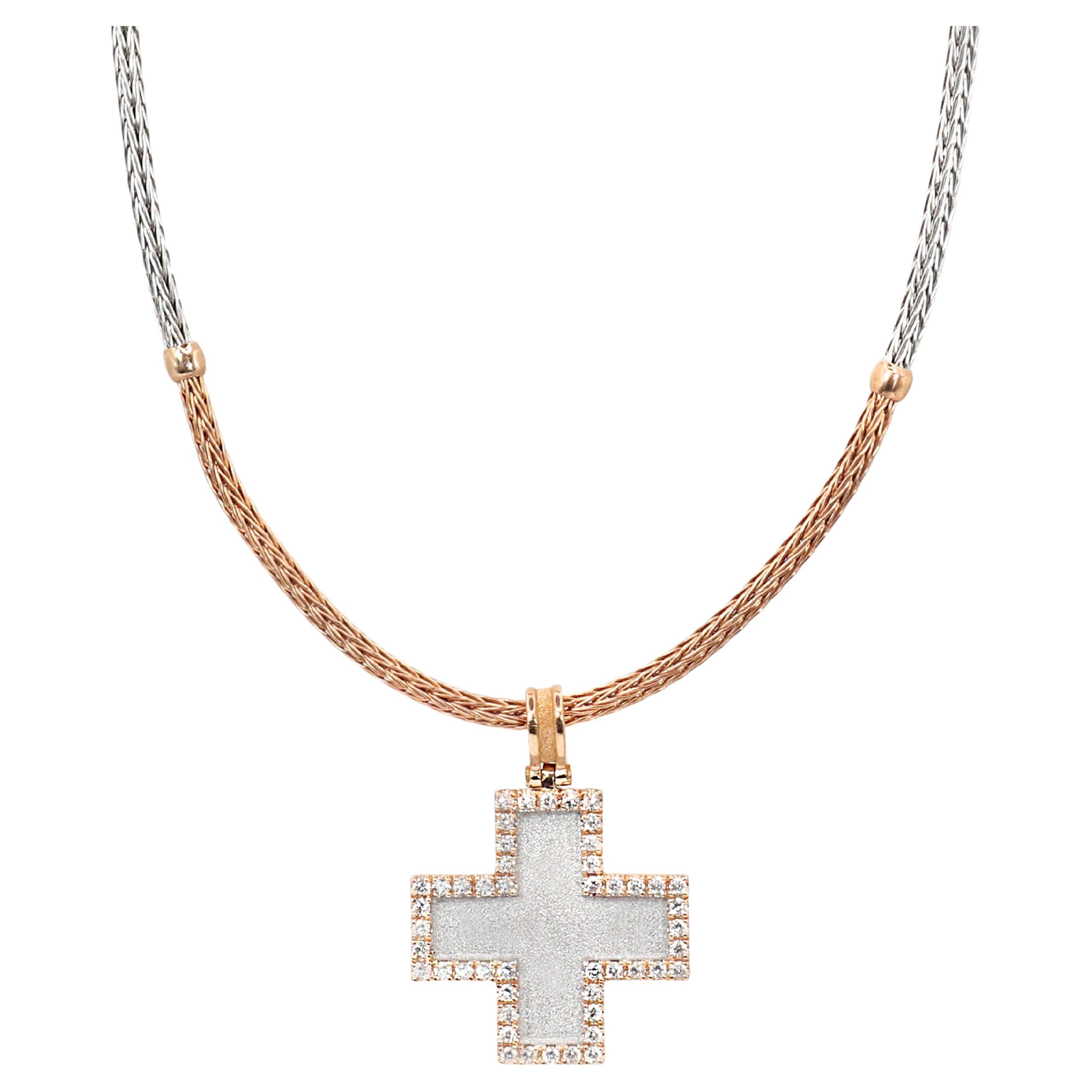 Colección Georgios Cruz Granulada de Diamantes de Oro Rosa de 18 Kilates con Cadena