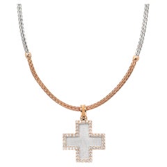 Croix granulée avec chaîne collection Georgios en or rose 18 carats et diamants