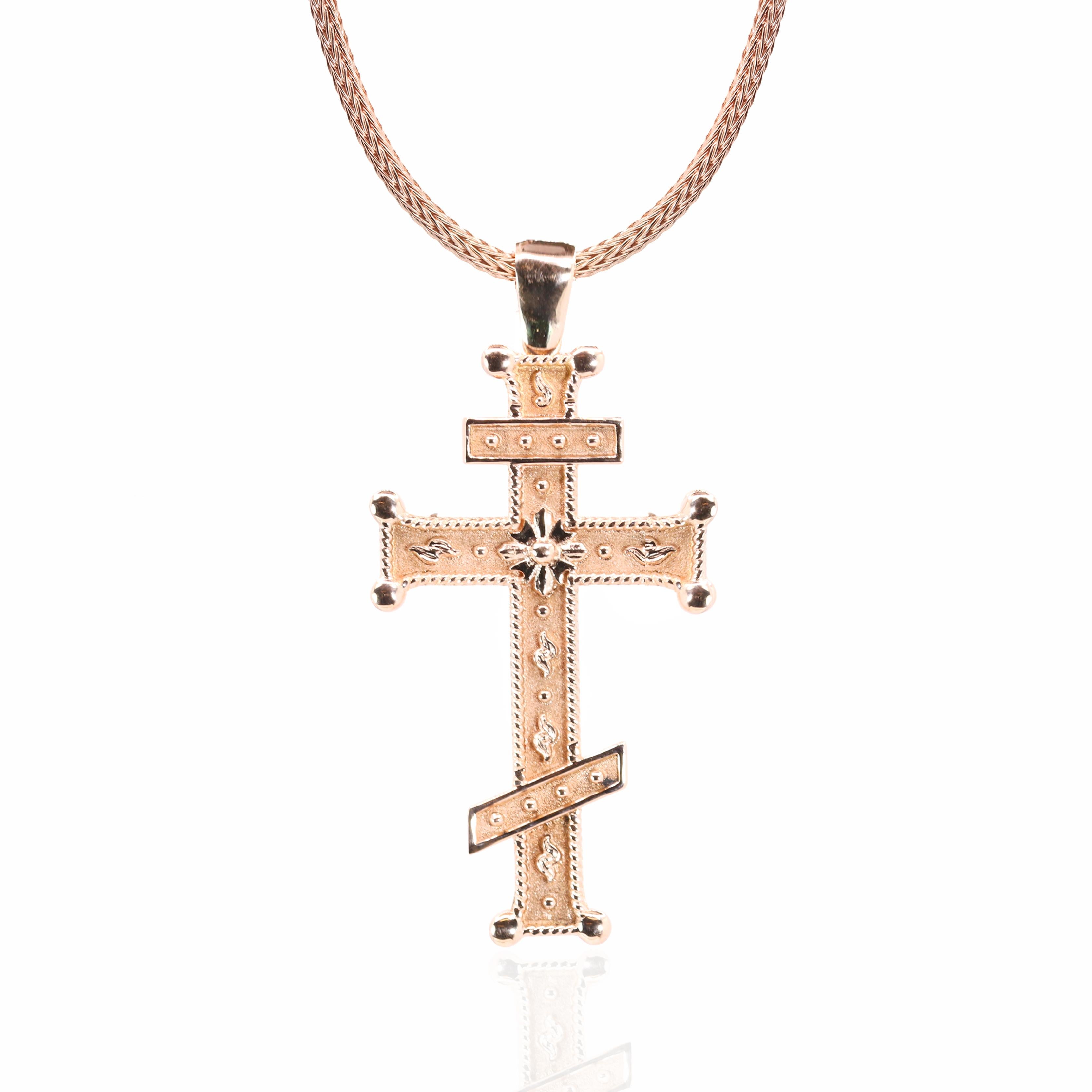 Byzantine Georgios Collection 18 Karat Rose Gold Purple and White Diamond Cross with Chain For Sale