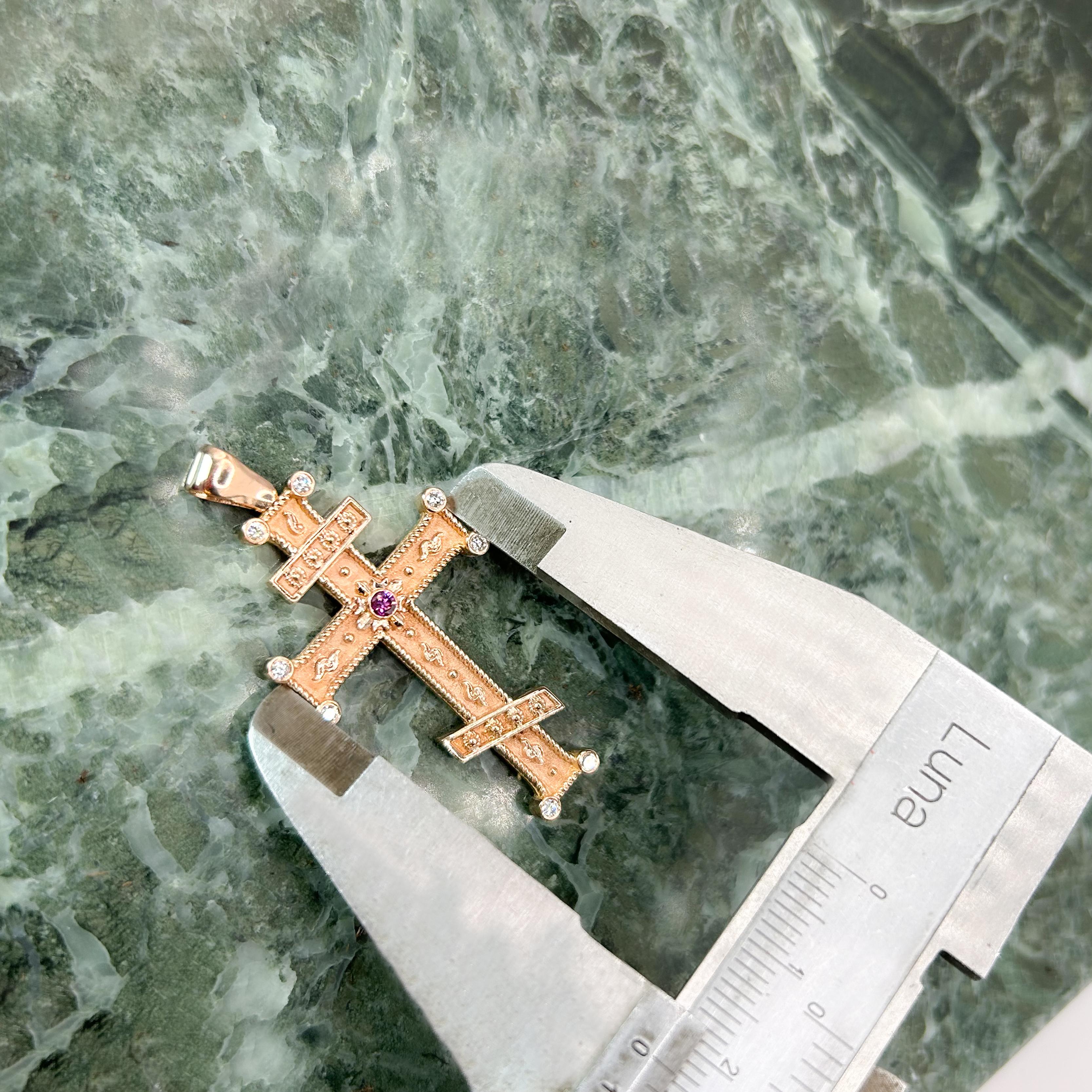 Georgios Collection 18 Karat Rose Gold Purple and White Diamond Cross with Chain For Sale 1