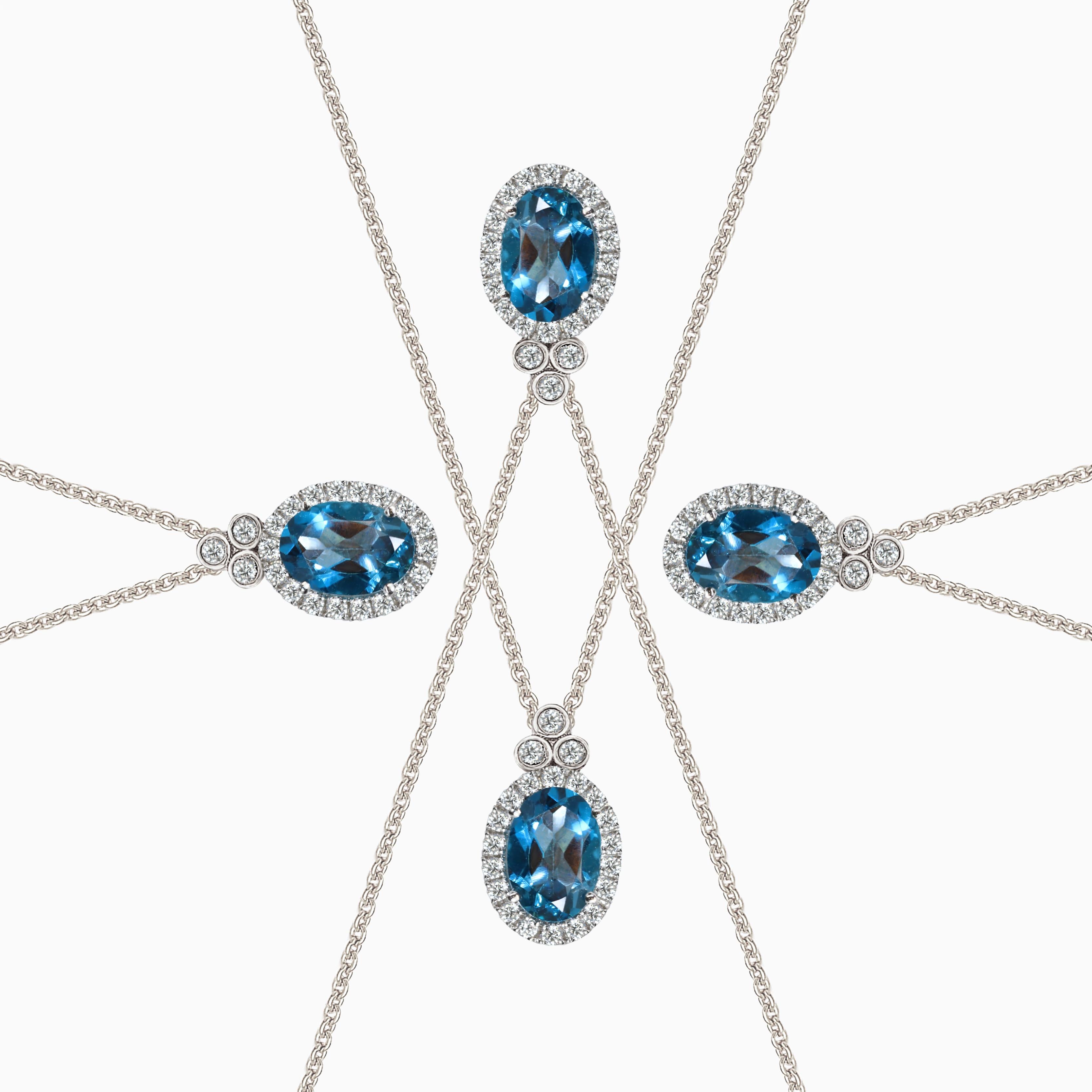 Contemporain Collection S S en or blanc 18 carats Pendentif Topaze bleue ovale avec diamants en vente