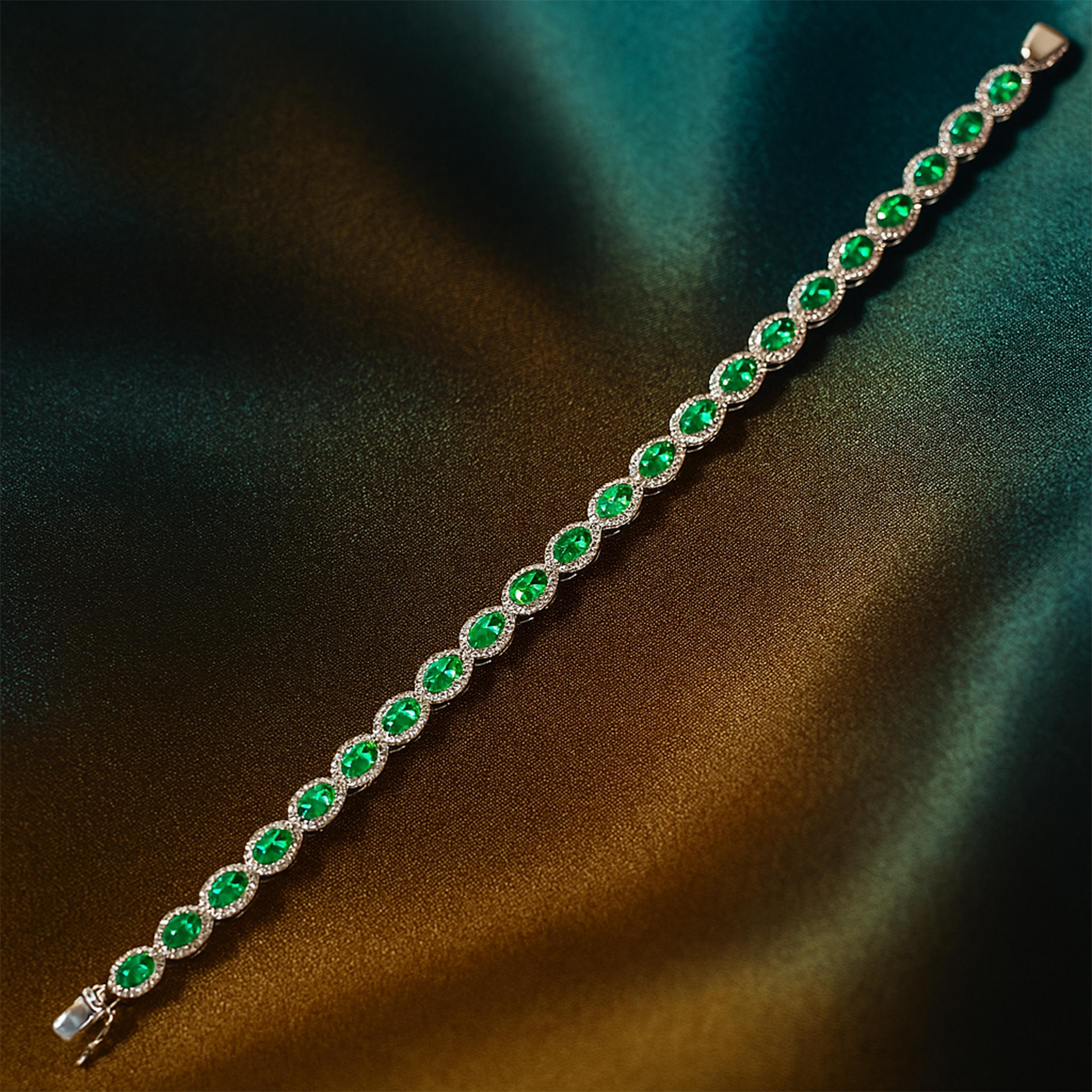 De las mujeres Colección Georgios Pulsera de oro blanco de 18 quilates Esmeralda talla oval con diamantes en venta