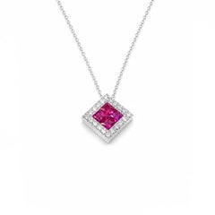 Georgios Collection 18 Karat White Gold Princess-Cut Ruby Pendant with Diamonds