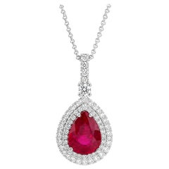 Georgios Collection 18 Karat White Gold Princess-Cut Ruby Pendant with Diamonds