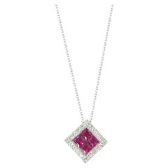 Georgios Collection 18 Karat White Gold Princess-Cut Ruby Pendant with Diamonds