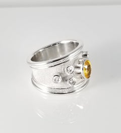 Georgios Collection 18 Karat White Gold Yellow Sapphire and Diamond Band Ring