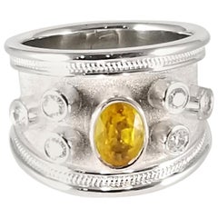 Georgios Collection 18 Karat White Gold Yellow Sapphire and Diamond Band Ring