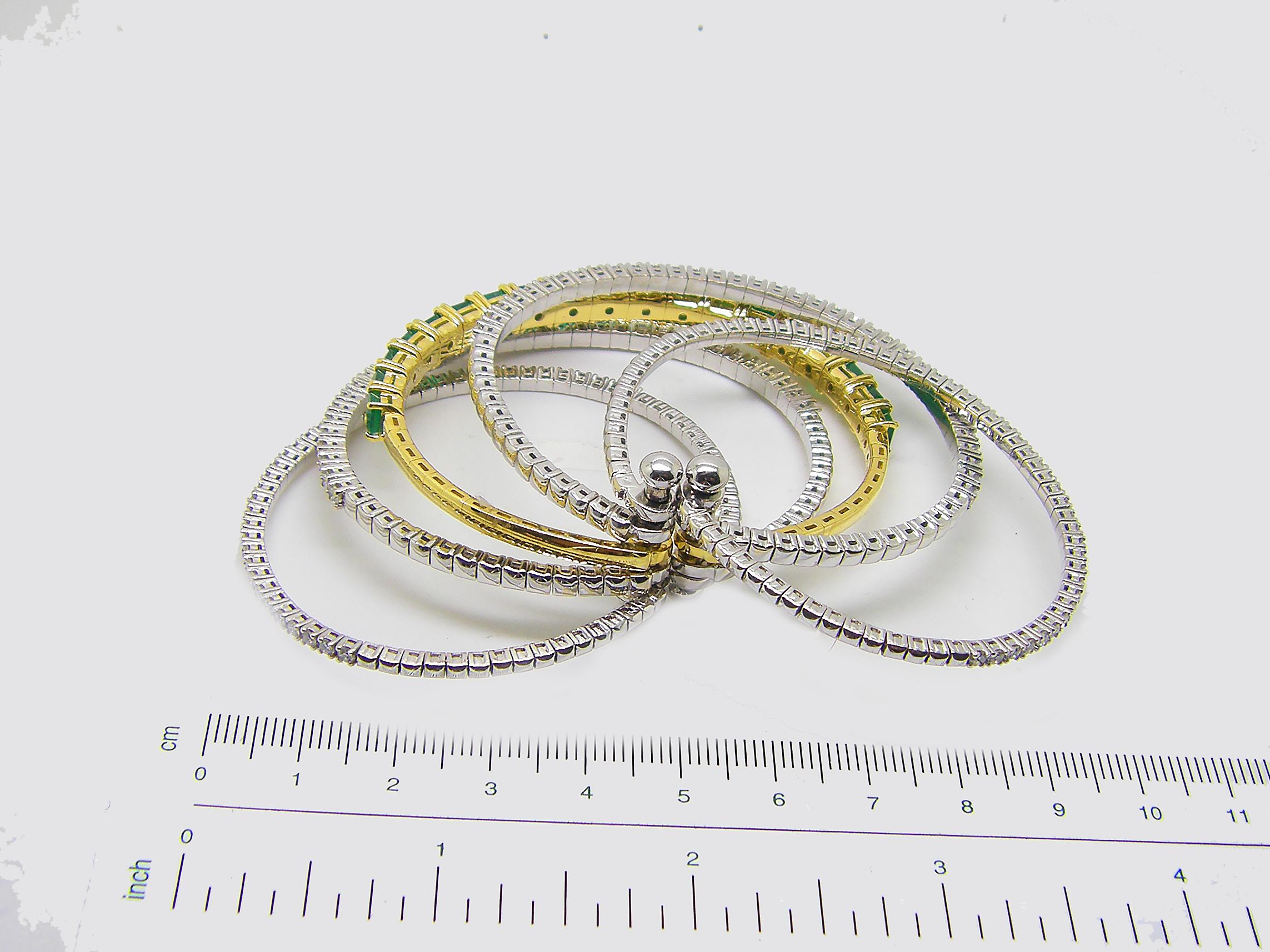 Women's Georgios Collection 18 Karat White Yellow Gold Emerald and Diamond Cuff Bracelet For Sale