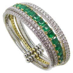 Georgios Collection 18 Karat White Yellow Gold Emerald and Diamond Cuff Bracelet