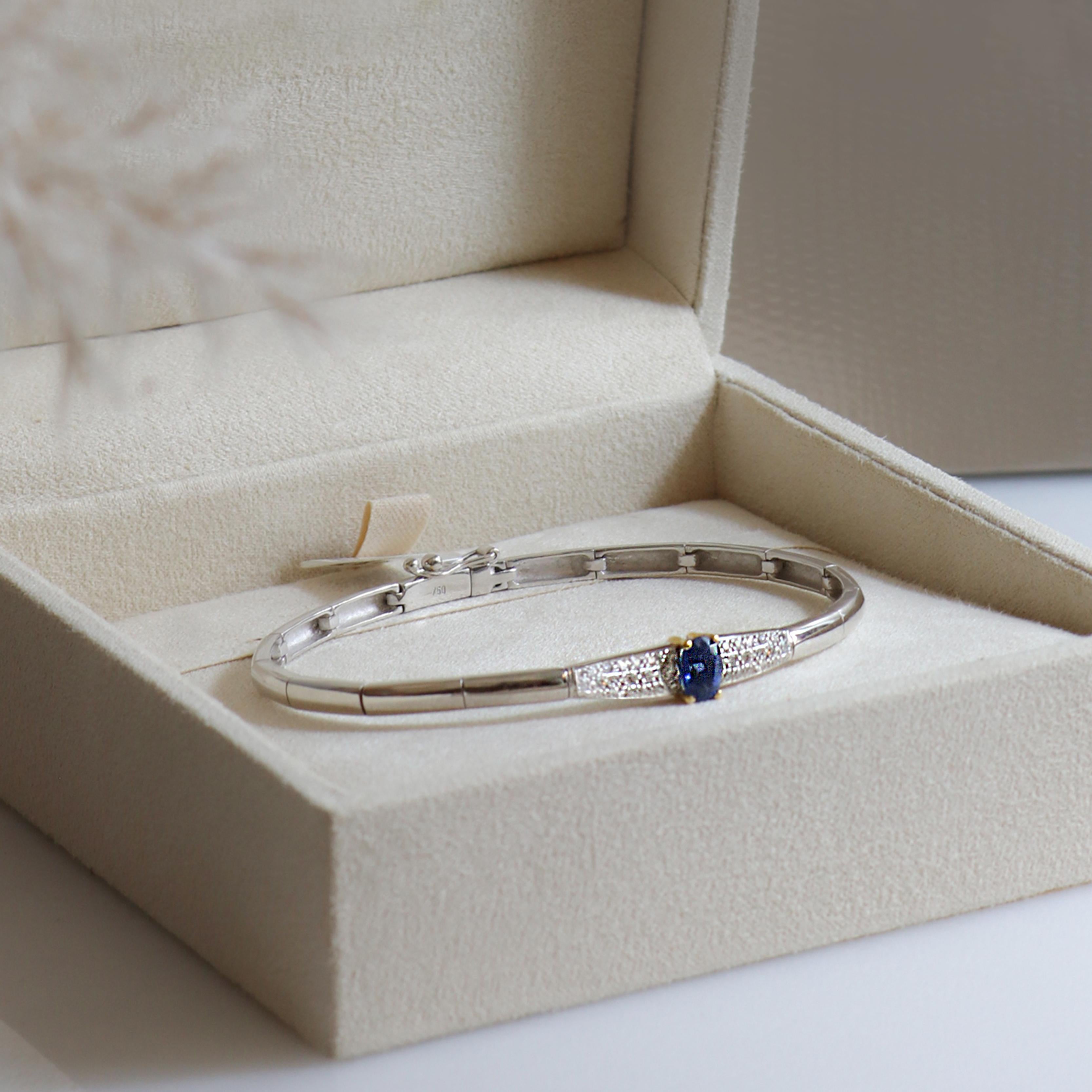 Georgios Collection 18 Karat Weiß- und Gelbgold Saphir-Armband mit Diamanten (Ovalschliff) im Angebot