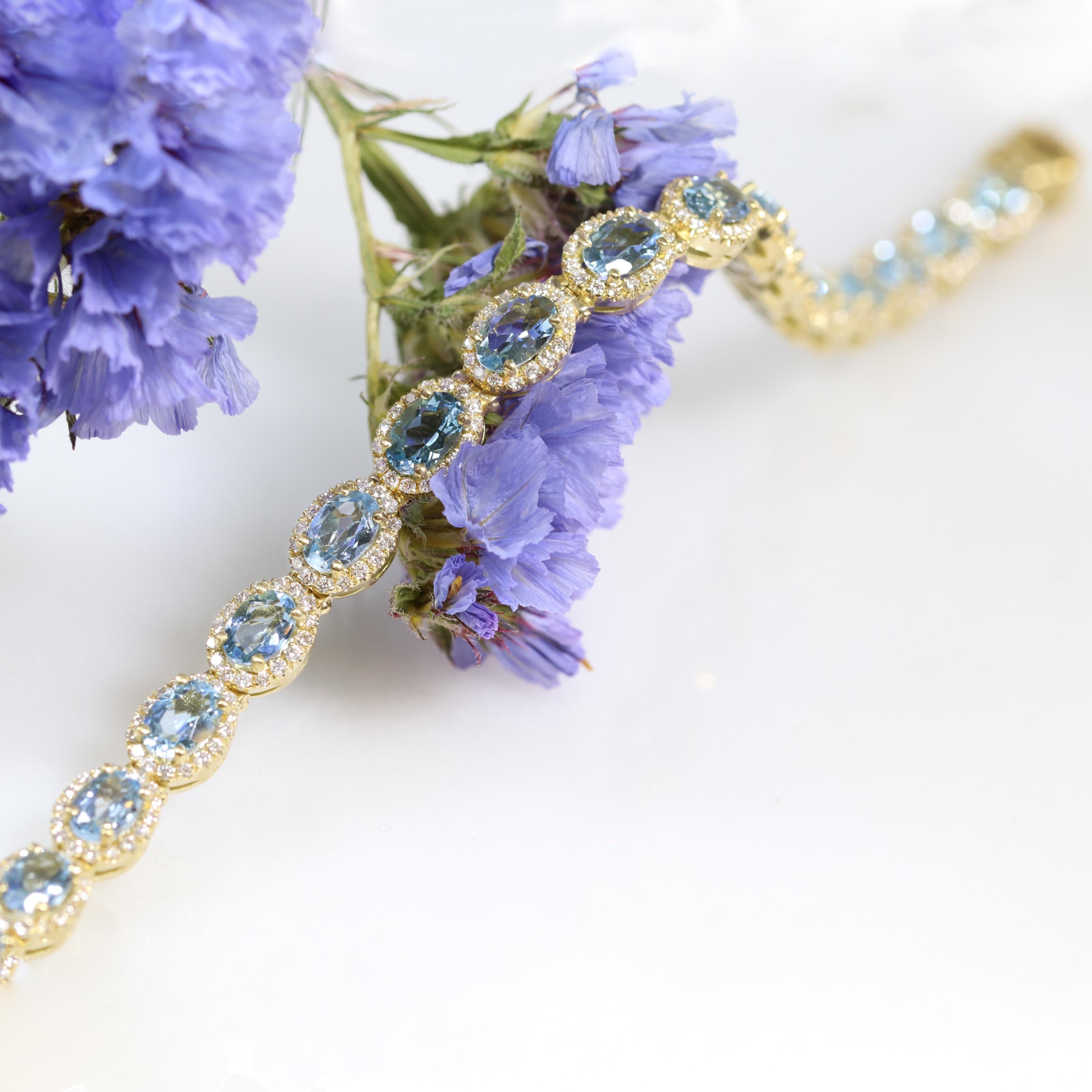Colección Georgios Pulsera de Aguamarina de Oro Amarillo de 18 Kilates con Diamantes Contemporáneo en venta