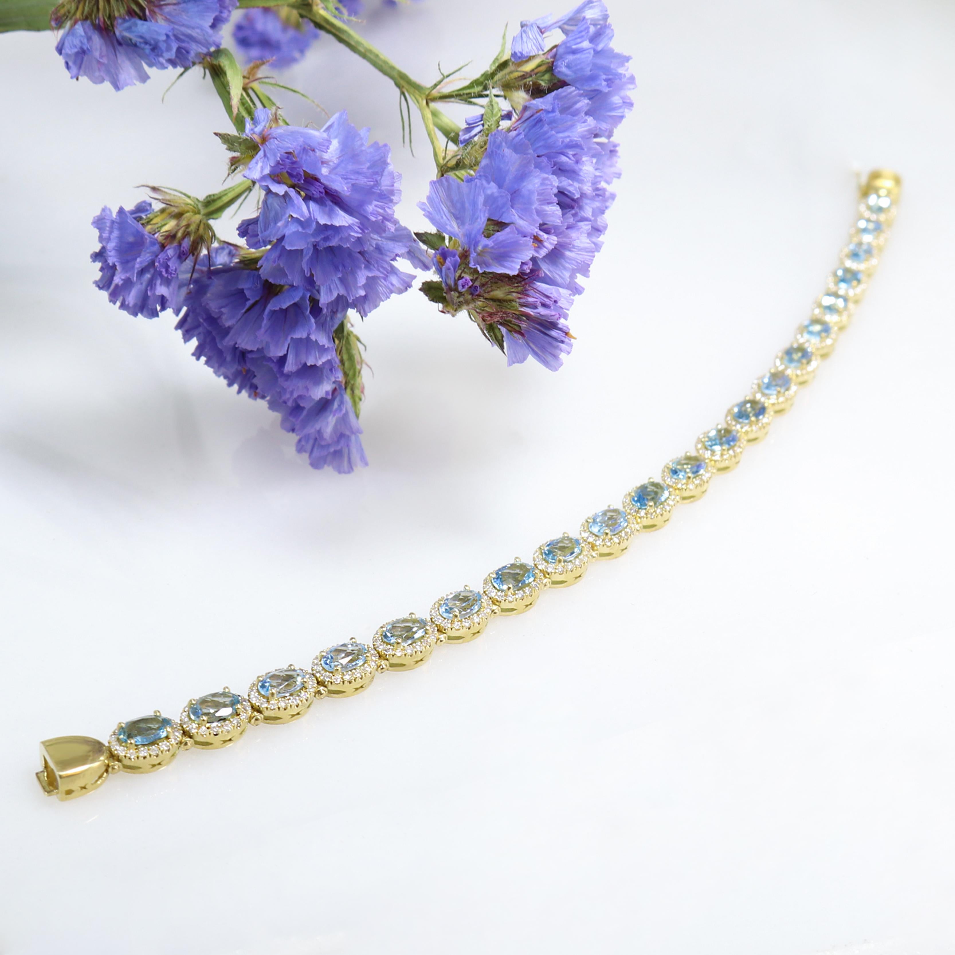 Colección Georgios Pulsera de Aguamarina de Oro Amarillo de 18 Kilates con Diamantes Corte oval en venta