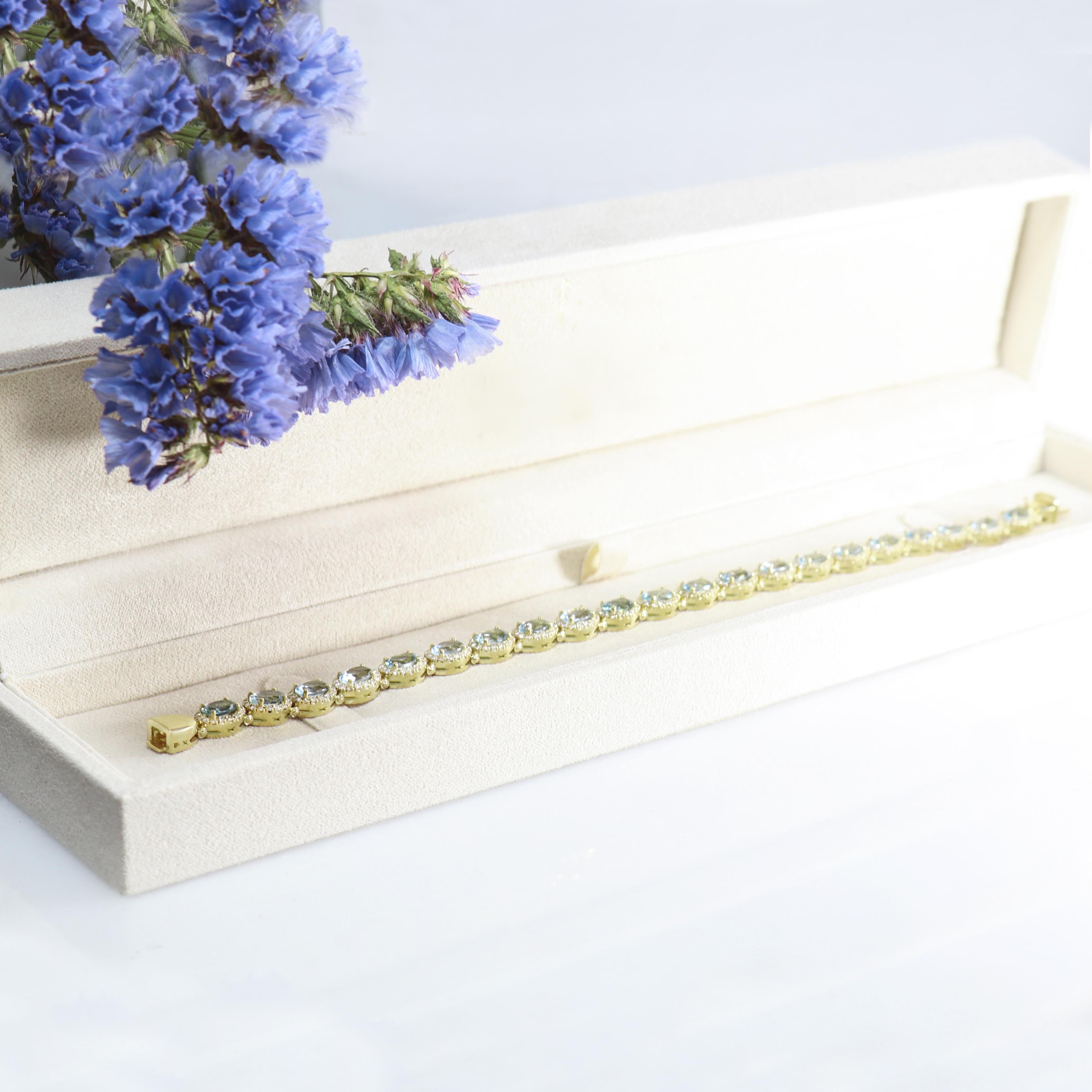 Colección Georgios Pulsera de Aguamarina de Oro Amarillo de 18 Kilates con Diamantes en Nuevo estado para la venta en Astoria, NY