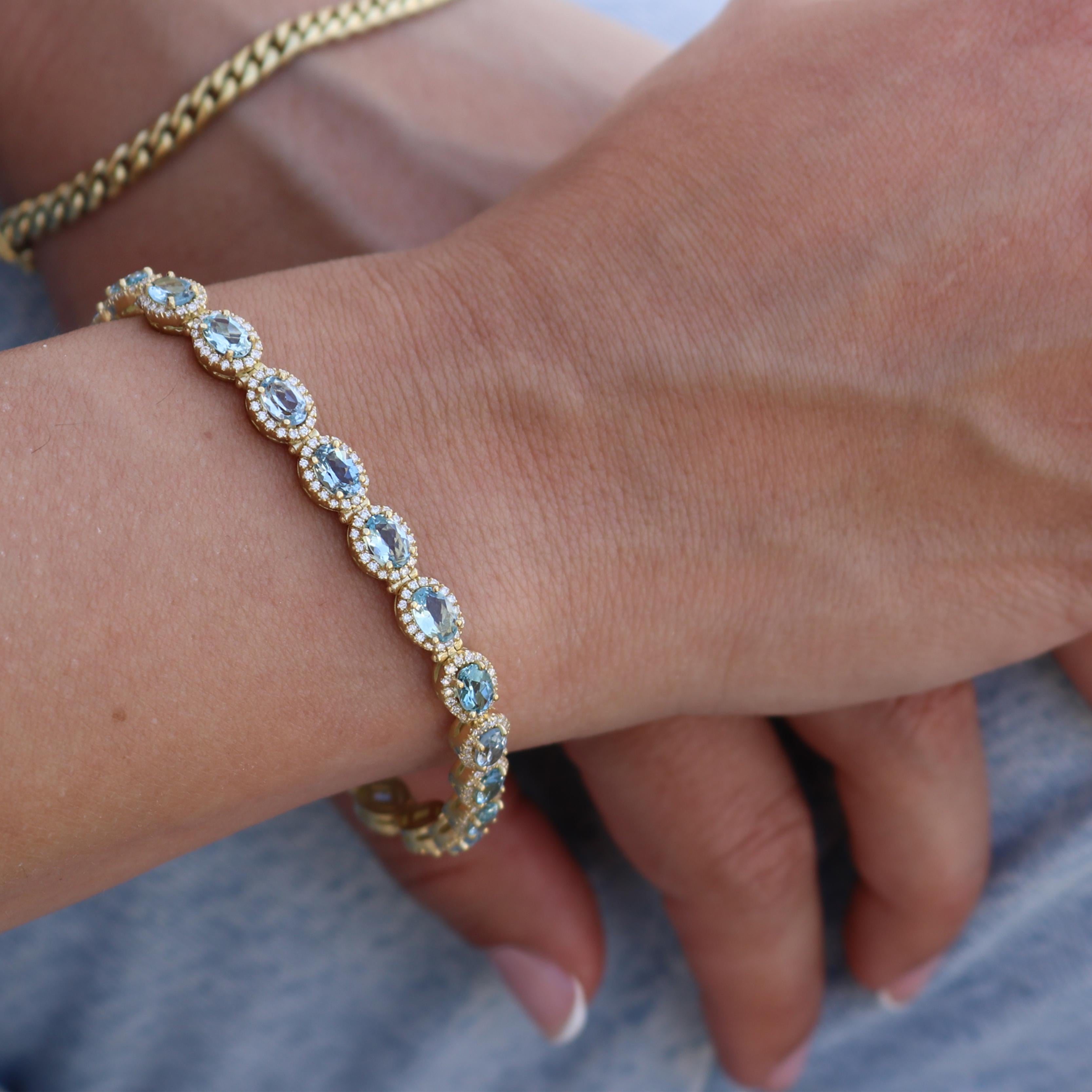 Colección Georgios Pulsera de Aguamarina de Oro Amarillo de 18 Kilates con Diamantes en venta 1